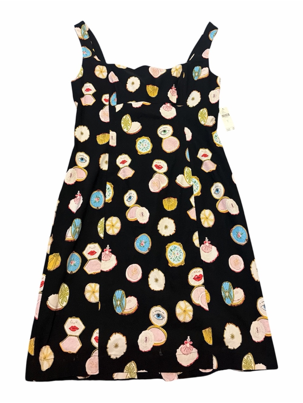 Maeve Black Sundress with Multicolor Cosmetic Print